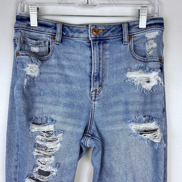 American Eagle Mom Jeans Distressed Medium Wash High Rise Stretch Size 4 Regular - Picture 3 of 13